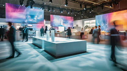 Dynamic IT Business Convention: Long Exposure of Blurred Human Motion at Demo Booth