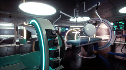 MRI scanner room with magnetic resonance imaging machine