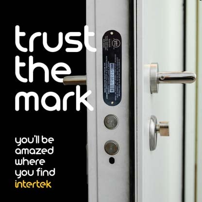 The edge of a door showing the security hardware